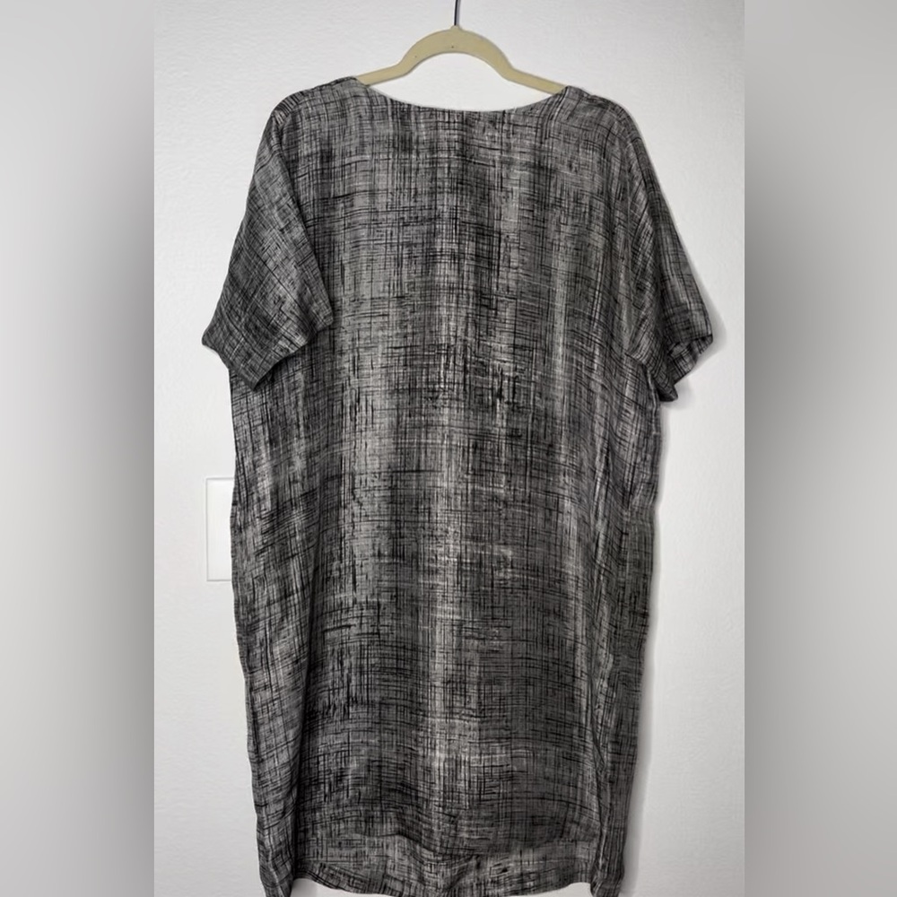 Eileen Fisher Handpainted Silk Crosshatch boxy shift Dress size S